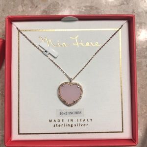 Pink heart necklace with gold lining & gold chain